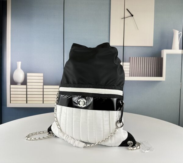 CHANEL COCO SPORT BACKPACK NYLON BLACK WHITE 41CM - Image 7
