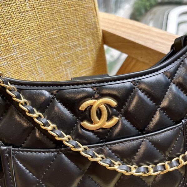 CHANEL HOBO HANDBAG GOLD TONE METAL BLACK 23CM AS4666 - Image 7