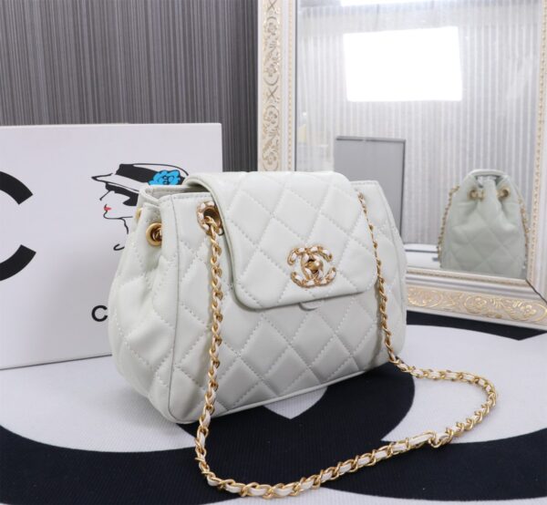 CHANEL MIX ACCORDION CC FLAP BAG QUILTED GLAZED LEATHER WHITE 23CM - Image 8