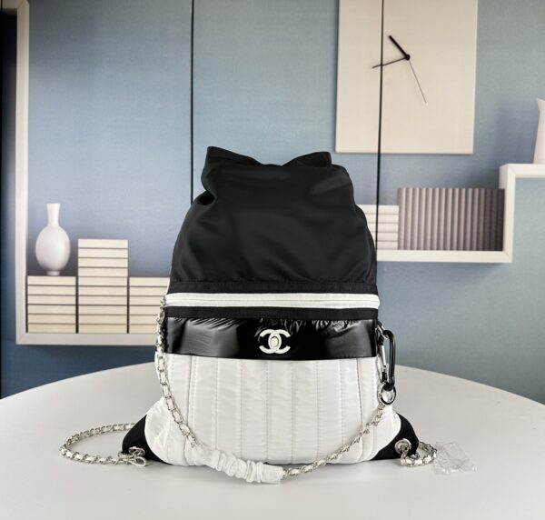 CHANEL COCO SPORT BACKPACK NYLON BLACK WHITE 41CM - Image 8