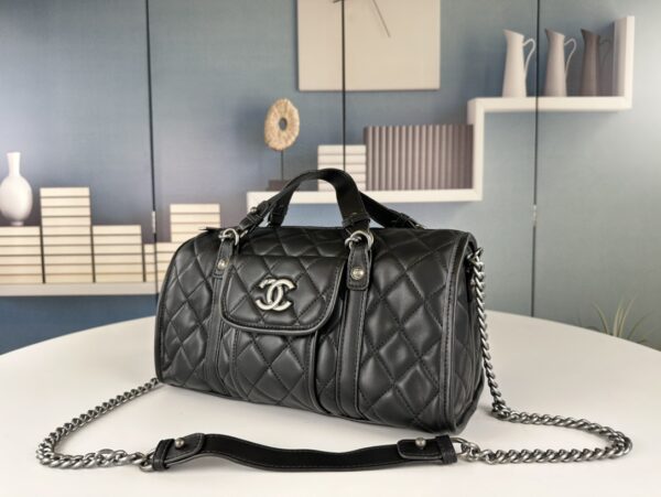 CHANEL CASUAL RIVIERA BOWLING BAG QUILTED LEATHER MEDIUM BLACK 32CM - Image 8