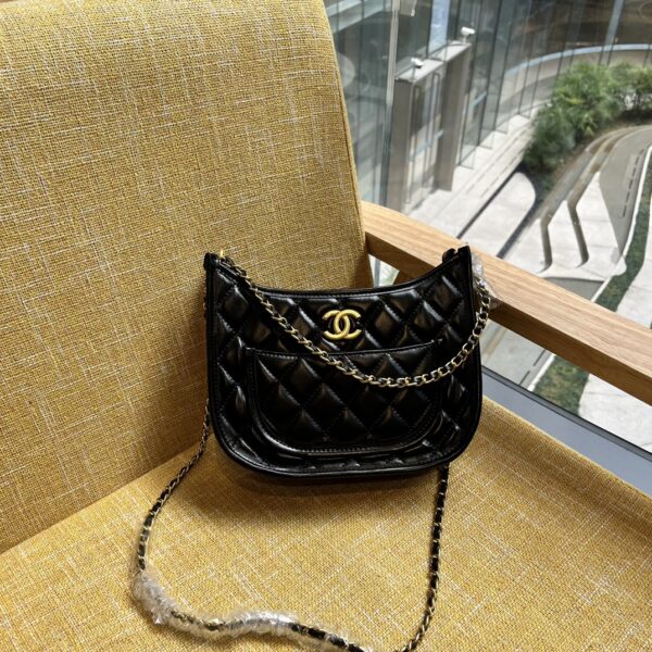 CHANEL HOBO HANDBAG GOLD TONE METAL BLACK 23CM AS4666 - Image 9