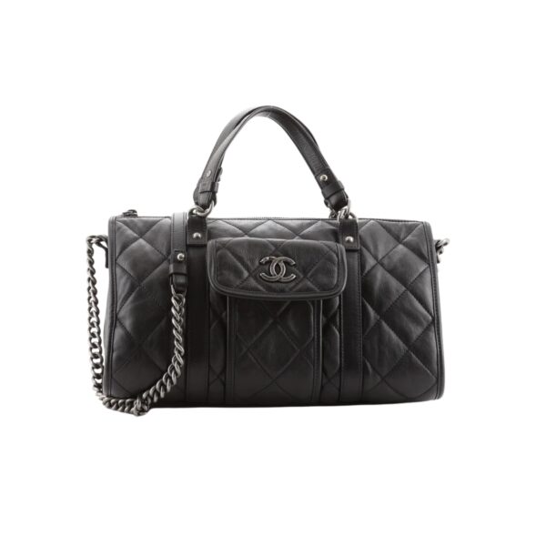 CHANEL CASUAL RIVIERA BOWLING BAG QUILTED LEATHER MEDIUM BLACK 32CM
