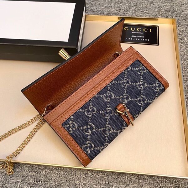 GUCCI JACKIE 1961 CONTINENTAL CHAIN WALLET GG DENIM 19CM - Image 5