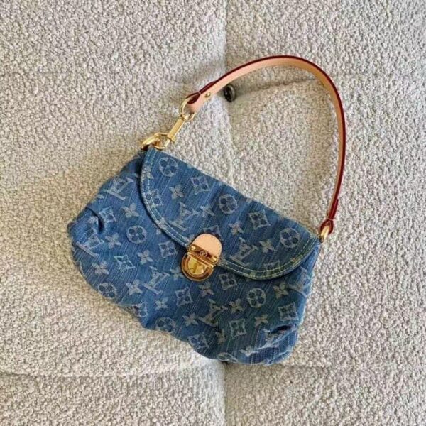 LOUIS VUITTON PLEATY HANDBAG MONOGRAM DENIM BLUE 26CM M95050 - Image 2