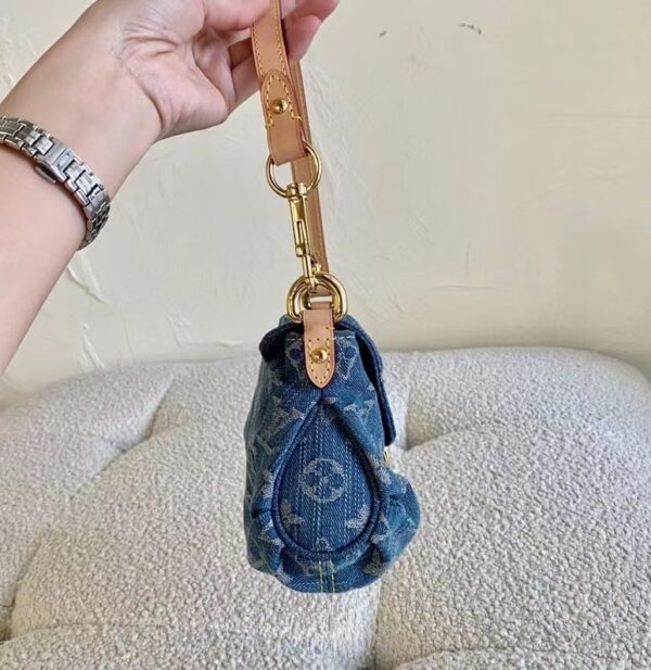 LOUIS VUITTON PLEATY HANDBAG MONOGRAM DENIM BLUE 26CM M95050 - Image 6