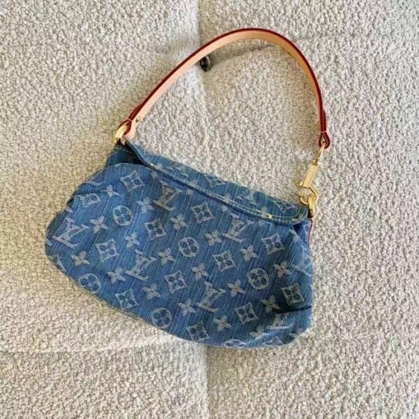 LOUIS VUITTON PLEATY HANDBAG MONOGRAM DENIM BLUE 26CM M95050 - Image 5