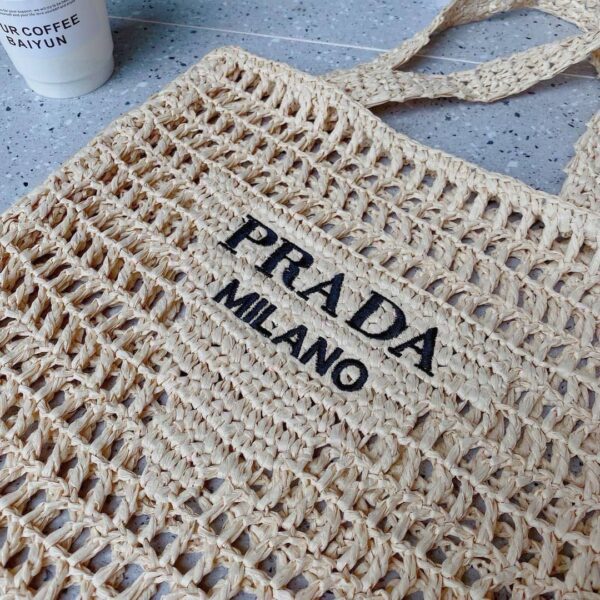 PRADA NATURAL LOGO CROCHET TOTE BAG - Image 5