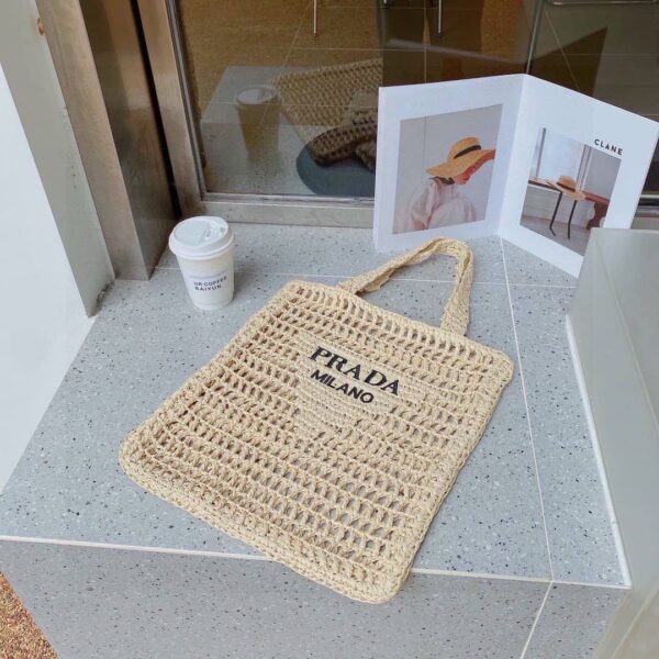 PRADA NATURAL LOGO CROCHET TOTE BAG - Image 6