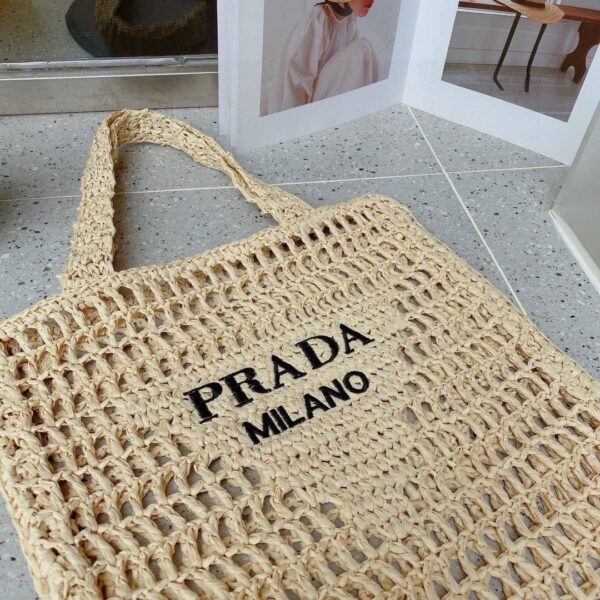 PRADA NATURAL LOGO CROCHET TOTE BAG - Image 7