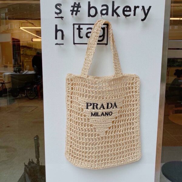 PRADA NATURAL LOGO CROCHET TOTE BAG - Image 8