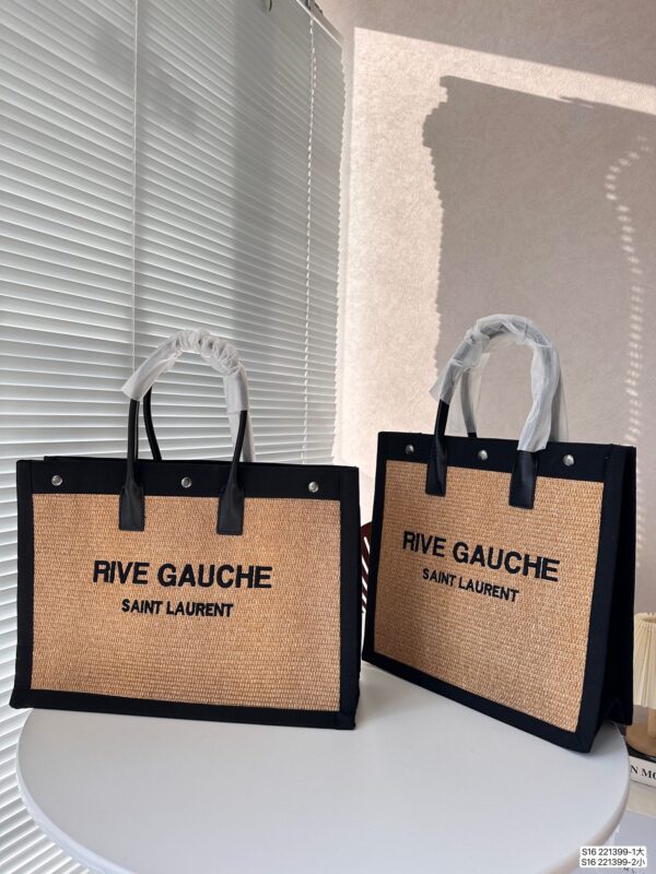 SAINT LAURENT RIVE GAUCHE LARGE TOTE BAG IN GLAZED LEATHER BLACK AND BEIGE 48CM - Image 6