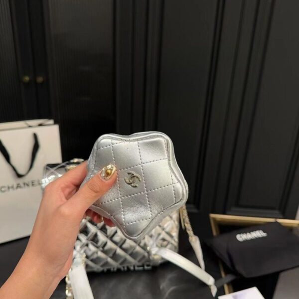 CHANEL FLAP BACKPACK AND STAR COIN PURSE METALLIC SILVER 23CM - Image 5