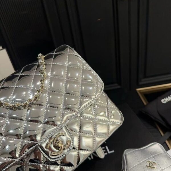 CHANEL FLAP BACKPACK AND STAR COIN PURSE METALLIC SILVER 23CM - Image 4
