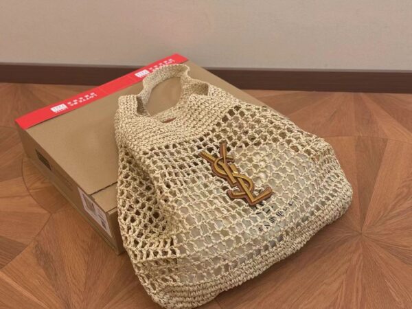SAINT LAURENT RAFFIA ICARE TOTE BAG NATUREL AND BROWN GOLD 45CM 772191GAAEK2063 - Image 2