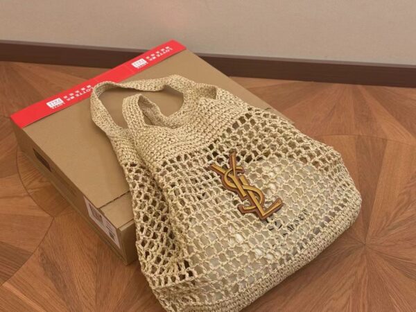 SAINT LAURENT RAFFIA ICARE TOTE BAG NATUREL AND BROWN GOLD 45CM 772191GAAEK2063 - Image 6