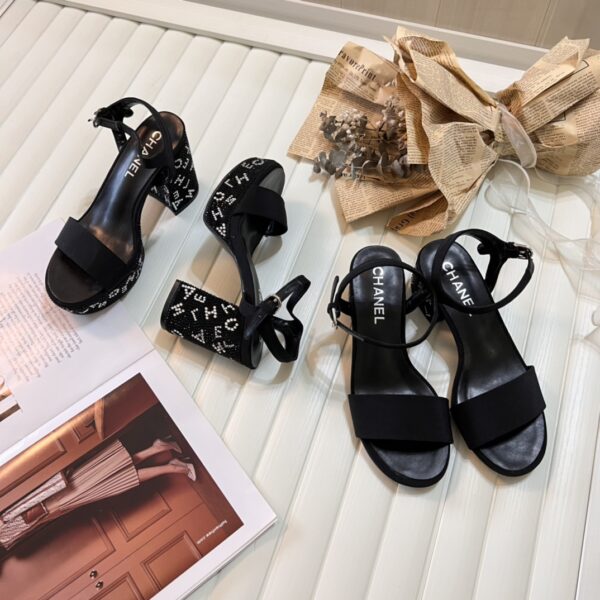 CHANEL SANDAL PUMP STONE BEADS BLACK SILVER G45365 B15306 NU665 - Image 2