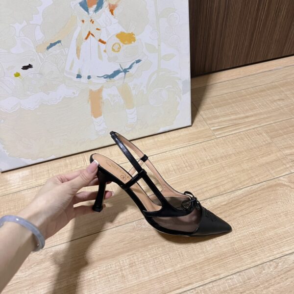CHANEL CC LEATHER POINTY TOE PUMPS SLINGBACKS SANDALS BLACK - Image 6