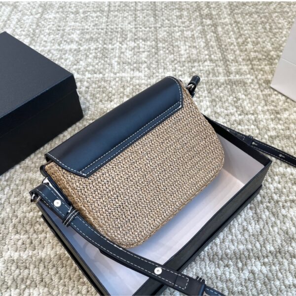 PRADA RAFFIA AND LEATHER CROSSBODY BAG NATURALE BLACK 20CM - Image 4