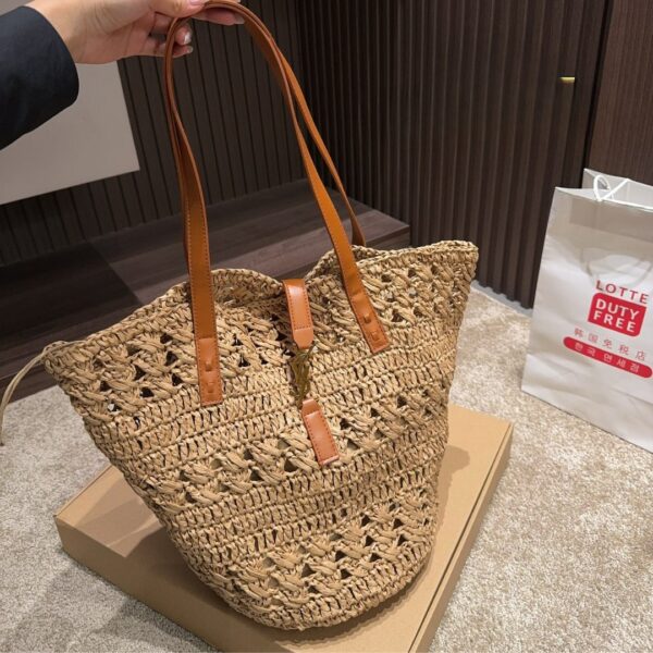 SAINT LAURENT PANIER RAFFIA NATURAL BROWN 39CM 688221 GAAAC 2080 - Image 4