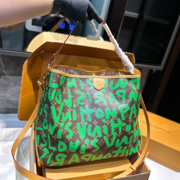 LOUIS VUITTON NEVERFULL GM GRAFFITI TOTE BAG GREEN NEON 40CM - Image 7