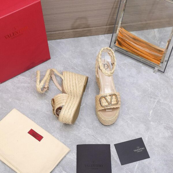 VALENTINO GARAVANI VLOGO RAFFIA PLATFORM WEDGE SANDALS NATURAL - Image 6
