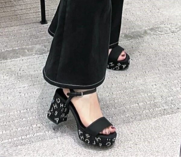 CHANEL SANDAL PUMP STONE BEADS BLACK SILVER G45365 B15306 NU665 - Image 5