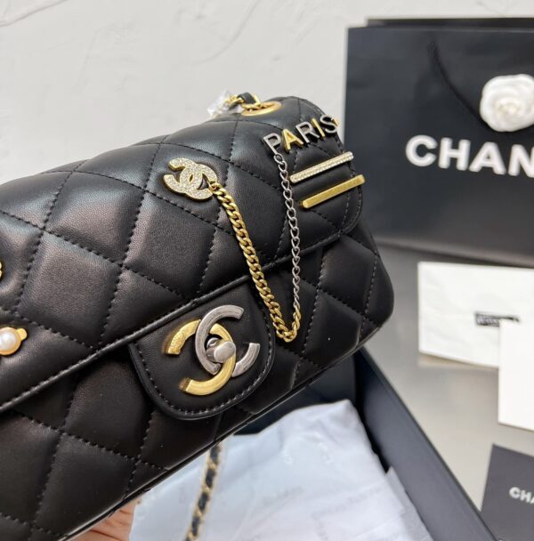 CHANEL QUILTED MINI COCO CLIPS FLAP GOLD AND RUTHENIUM HARDWARE BLACK 20CM - Image 7
