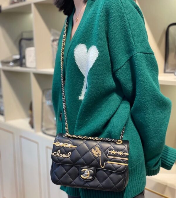 CHANEL QUILTED MINI COCO CLIPS FLAP GOLD AND RUTHENIUM HARDWARE BLACK 20CM - Image 2