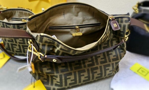 FENDI ZUCCA JACQUARD MINI POUCH BAG BROWN 27CM - Image 9