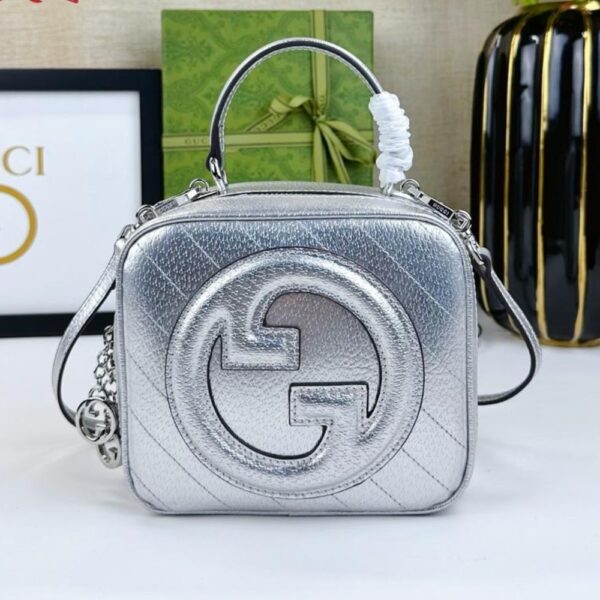 GUCCI BLONDIE SMALL TOP HANDLE BAG SILVER LEATHER 17CM 744434 AACBO 8106 - Image 2