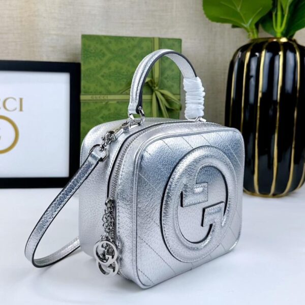 GUCCI BLONDIE SMALL TOP HANDLE BAG SILVER LEATHER 17CM 744434 AACBO 8106 - Image 3