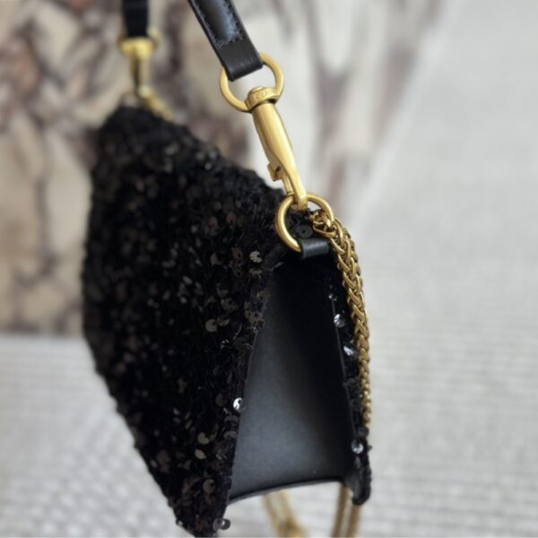 VALENTINO LOCO MEDIUM VLOGO SEQUINS SHOULDER BAG BLACK 26CM - Image 6