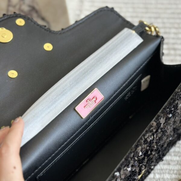 VALENTINO LOCO MEDIUM VLOGO SEQUINS SHOULDER BAG BLACK 26CM - Image 7