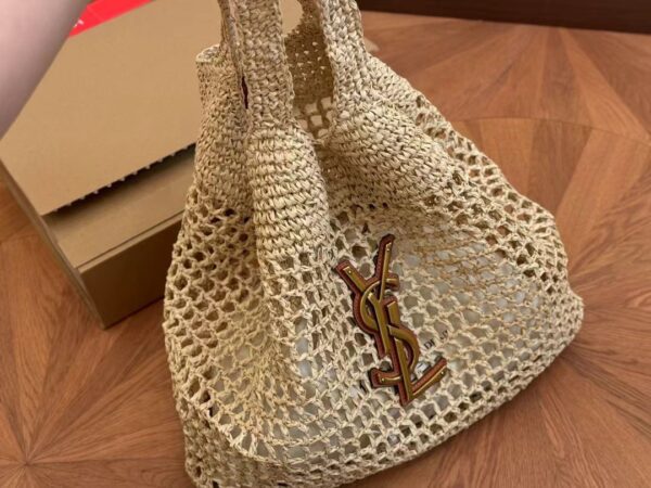SAINT LAURENT RAFFIA ICARE TOTE BAG NATUREL AND BROWN GOLD 45CM 772191GAAEK2063 - Image 3