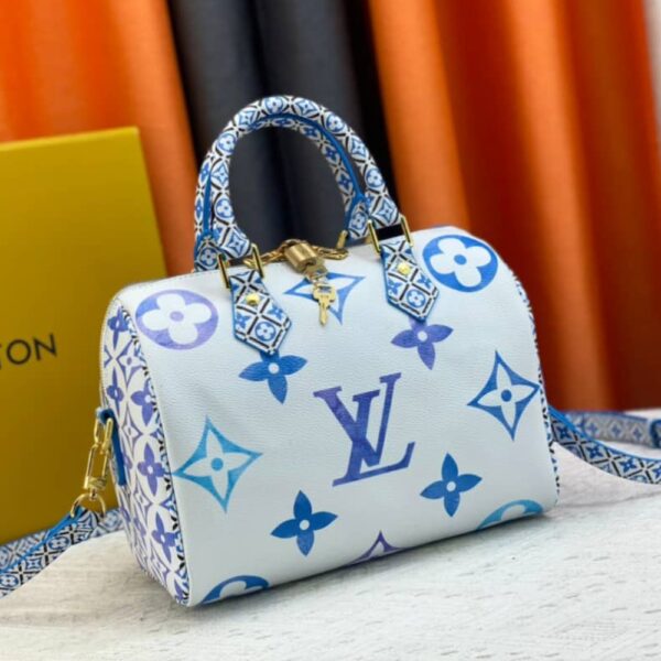 LOUIS VUITTON SPEEDY BANDOULIÈRE WHITE BLUE 25CM - Image 6