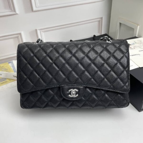 CHANEL CLASSIC FLAP SLIVER HARDWARE BLACK 33CM - Image 2