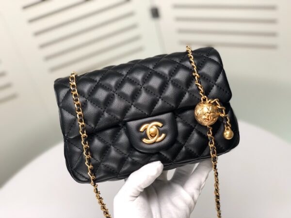 CHANEL QUILTED MINI CC RECTANGULAR PEARL CRUSH FLAP BAG BLACK 20CM - Image 2