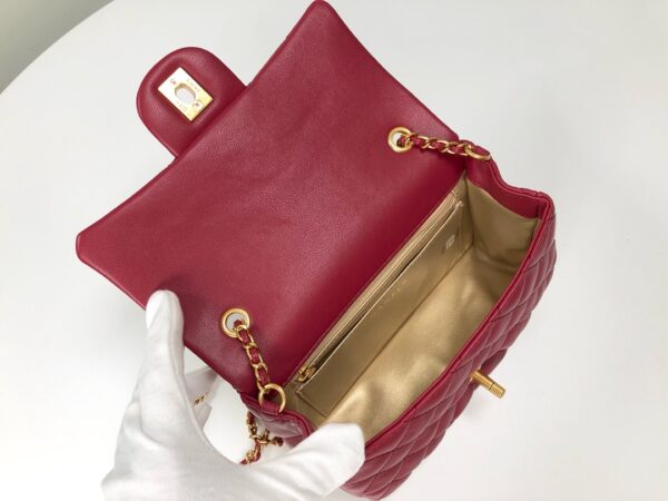 CHANEL QUILTED MINI CC RECTANGULAR PEARL CRUSH FLAP BAG RED 20CM - Image 3