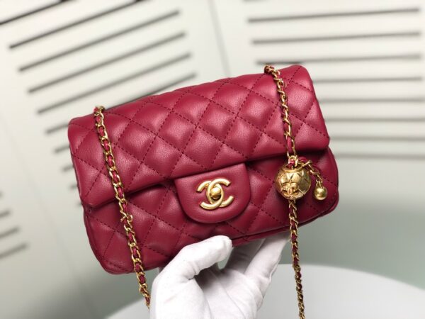 CHANEL QUILTED MINI CC RECTANGULAR PEARL CRUSH FLAP BAG RED 20CM - Image 5