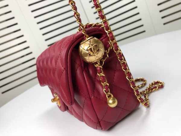 CHANEL QUILTED MINI CC RECTANGULAR PEARL CRUSH FLAP BAG RED 20CM - Image 7