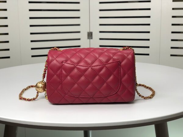CHANEL QUILTED MINI CC RECTANGULAR PEARL CRUSH FLAP BAG RED 20CM - Image 8