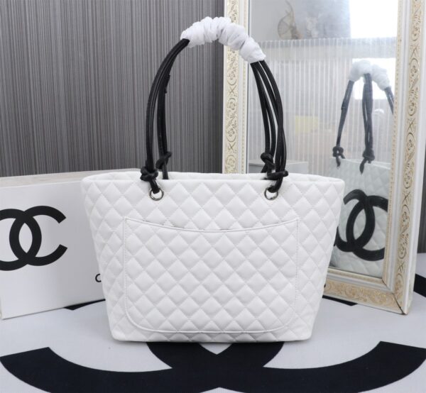 CHANEL LEATHER QUILTED LARGE CAMBON TOTE BLACK WHITE 41CM - Image 5