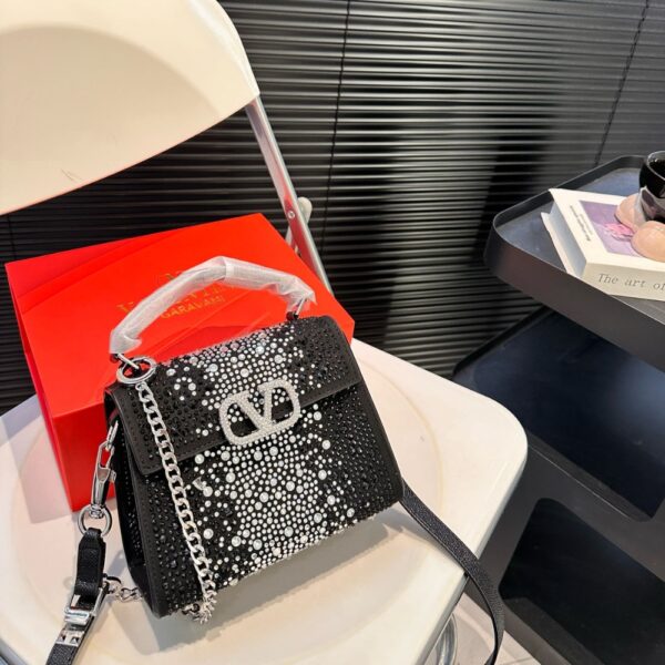 VALENTINO GARAVANI VSLING CRYSTAL EMBELLISHED BAG IN BLACK 19CM - Image 2
