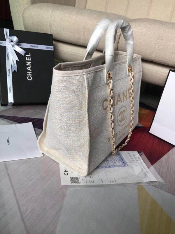 CHANEL DEAUVILLE LARGE TOTE SHOPPING BAG WHITE 38CM - Image 2