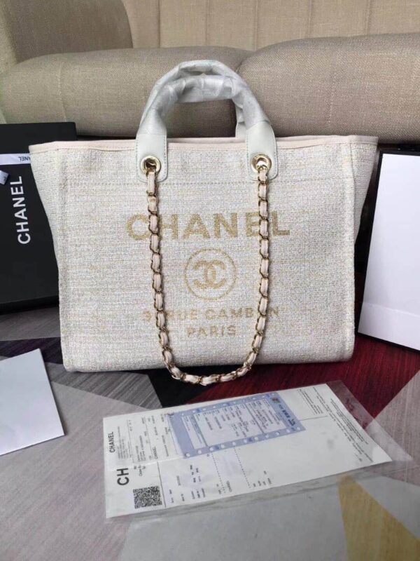 CHANEL DEAUVILLE LARGE TOTE SHOPPING BAG WHITE 38CM - Image 5