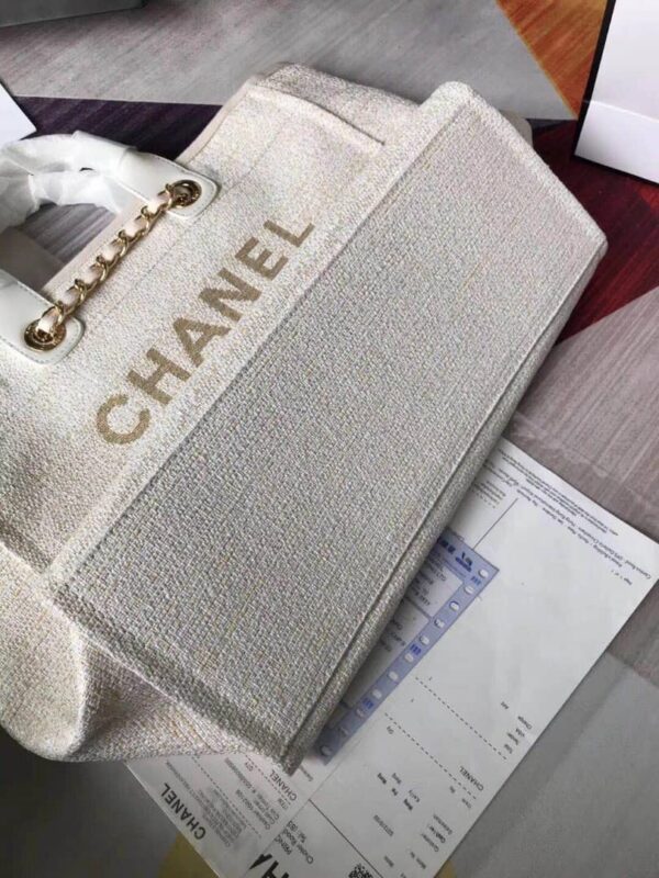 CHANEL DEAUVILLE LARGE TOTE SHOPPING BAG WHITE 38CM - Image 6