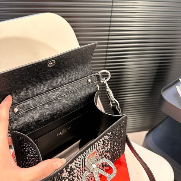 VALENTINO GARAVANI VSLING CRYSTAL EMBELLISHED BAG IN BLACK 19CM - Image 7