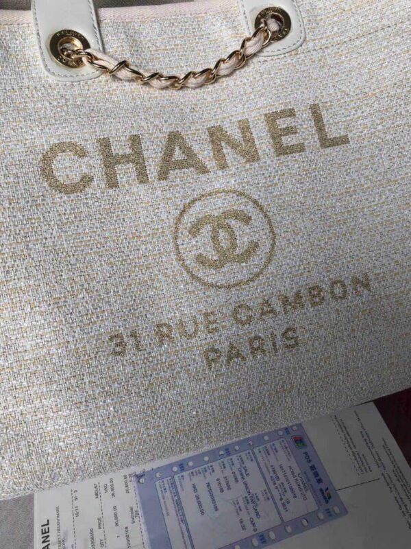 CHANEL DEAUVILLE LARGE TOTE SHOPPING BAG WHITE 38CM - Image 7