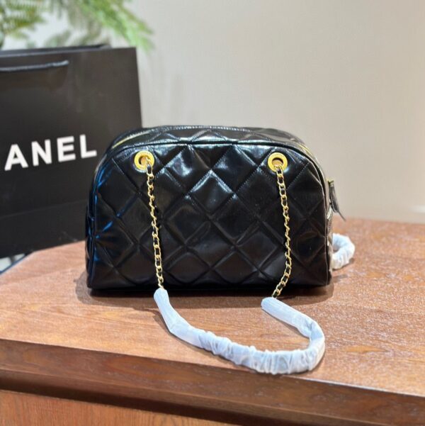 CHANEL MAXI BOWLING SHOULDER BAG WITH CHAIN IN BLACK 28CM - Image 7